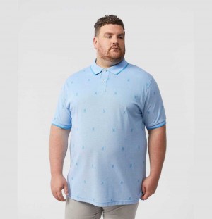Big & Tall Psycho Bunny Birdseye Printed Polo Hombre 492 Cornflower | TY9403276