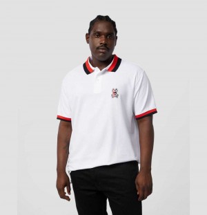 Big & Tall Psycho Bunny Cooper Stripe Collar Polo Hombre Blancos | ZW8263740