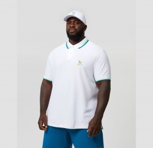 Big & Tall Psycho Bunny Hilsboro Collar Stripe Polo Shirt Hombre Blancos | CE7824951
