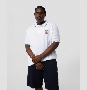 Big & Tall Psycho Bunny Hudson Bunny Logo Polo Hombre Blancos | FG1608327