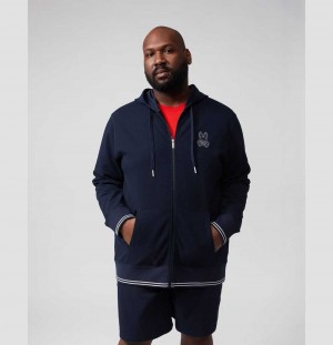 Big & Tall Psycho Bunny Larkin Full Zip Hoodie Hombre Azul Marino | HP5671490