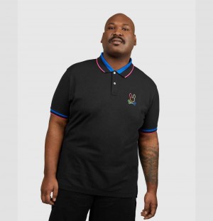 Big & Tall Psycho Bunny Leo Outline Bunny Polo Hombre Negros | KW0258497