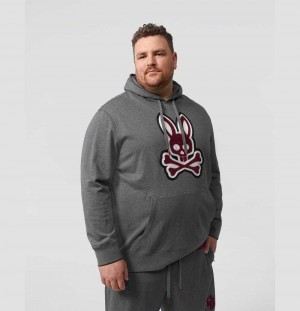 Big & Tall Psycho Bunny Patchin Chenille Bunny Logo Hoodie Hombre 498 Heather Storm | IG7089465