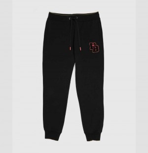 Big & Tall Psycho Bunny Patchin Chenille Bunny Logo Sweat Pants Hombre Negros | KD2514376