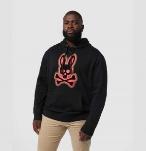 Big & Tall Psycho Bunny Patchin Chenille Bunny Logo Hoodie Hombre Negros | PN2736814