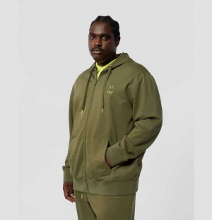 Big & Tall Psycho Bunny Waverly Bunny Logo Zip Hoodie Hombre Verde Oliva Oscuro | DX9465210