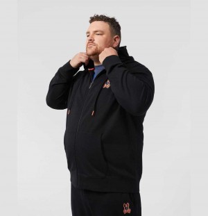 Big & Tall Psycho Bunny Waverly Bunny Logo Zip Hoodie Hombre Negros | KZ0948135
