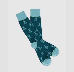 Calcetines Psycho Bunny All Over Bunny Hombre 447 Cosmic Teal | OM0248769
