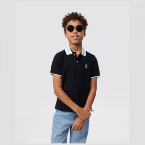 Camisa Polo Psycho Bunny Alva Pique Fashion Polo Niños Negros | DB2546983