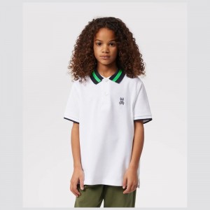 Camisa Polo Psycho Bunny Alva Pique Fashion Polo Niños Blancos | XC3952078