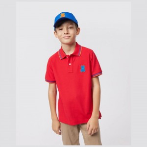 Camisa Polo Psycho Bunny Banks Pique Fashion Polo Niños Rojos | TV1765293