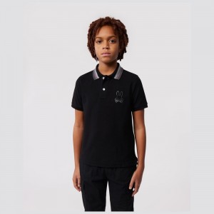 Camisa Polo Psycho Bunny Calle Fashion Polo Niños Negros | MX4968120