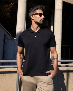 Camisa Polo Psycho Bunny Crowe Single Jersey Polo Hombre Negros | JM6053718