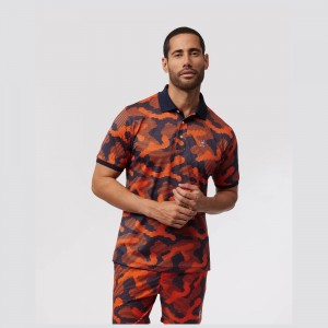 Camisa Polo Psycho Bunny Huston Sport Aop Polo Hombre 805 Scarlet Ibis | YO0253716