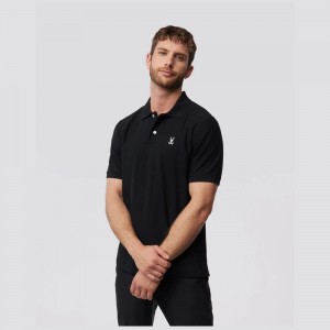 Camisa Polo Psycho Bunny Martin Jacquard Fashion Polo Hombre Negros | OE9285471