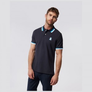Camisa Polo Psycho Bunny Pisani Pique Fashion Polo Hombre Azul Marino | YZ5346820
