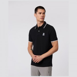 Camisa Polo Psycho Bunny Serge Pique Fashion Polo Hombre Negros | BR7362041