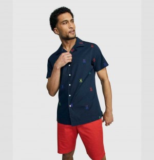 Camisas Casuales Psycho Bunny Caleb Short Sleeve Shirt Hombre Azul Marino | UG9271308