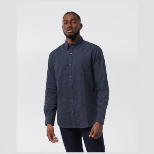 Camisas Casuales Psycho Bunny Canal Oxford Embroidered Bunny Long Sleeve Shirt Hombre 402 North Sea | TW3859104