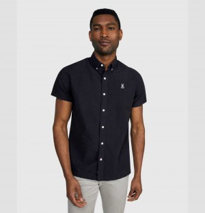 Camisas Casuales Psycho Bunny Decker Seersucker Short Sleeve Shirt Hombre Negros | HD6278510