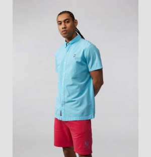 Camisas Casuales Psycho Bunny Decker Seersucker Short Sleeve Shirt Hombre 452 Clear Sky | OK8410932