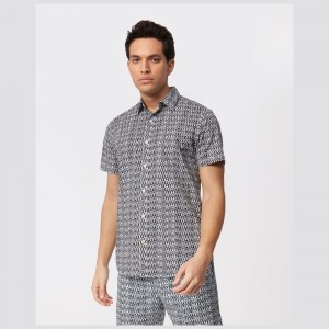 Camisas Casuales Psycho Bunny Hamming Printed Short Sleeve Shirt Hombre Azul Marino | PZ9082357