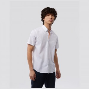 Camisas Casuales Psycho Bunny Ligon All Over Embroidered Bunny Short Sleeve Shirt Hombre Blancos | CA7209546
