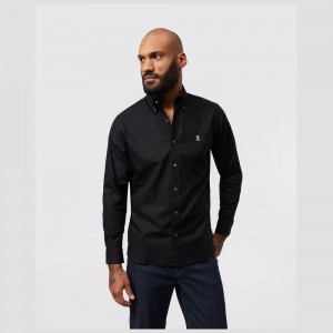 Camisas Casuales Psycho Bunny Oxford Long Sleeve Shirt Hombre Negros | QL5189237