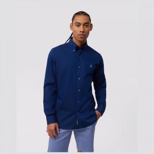 Camisas Casuales Psycho Bunny Oxford Long Sleeve Shirt Hombre Azul Marino | HZ2104865