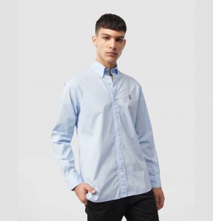 Camisas Casuales Psycho Bunny Poplin Long Sleeve Shirt Hombre Azules | IJ0178395