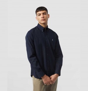 Camisas Casuales Psycho Bunny Poplin Long Sleeve Shirt Hombre Azul Marino | XD0287165