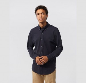 Camisas Psycho Bunny Astor Long Sleeve Cotton Pique Oxford Shirt Hombre Azul Marino | QV6345210