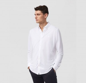 Camisas Psycho Bunny Astor Long Sleeve Cotton Pique Oxford Shirt Hombre Blancos | PA3016974
