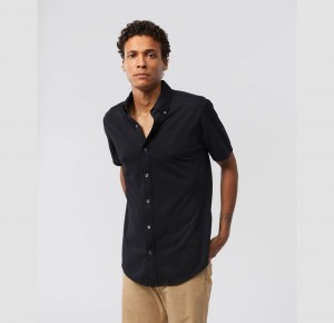 Camisas Psycho Bunny Astor Short Sleeve Cotton Pique Oxford Shirt Hombre Negros | TF0985176