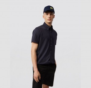 Camisas Psycho Bunny Astor Short Sleeve Cotton Pique Oxford Shirt Hombre Azul Marino | UJ0521948