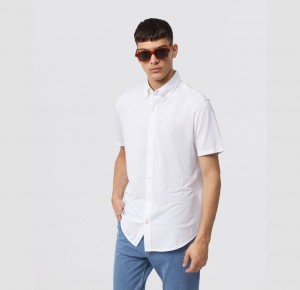 Camisas Psycho Bunny Astor Short Sleeve Cotton Pique Oxford Shirt Hombre Blancos | FE5926847