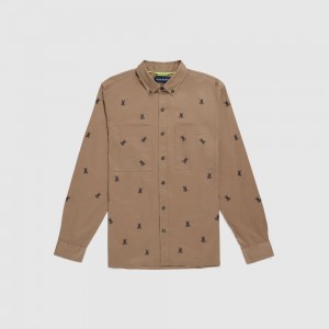 Camisas Psycho Bunny Broadview Embroidered Bunny Long Sleeve Shirt Hombre 238 Antique Taupe | ZE8752014