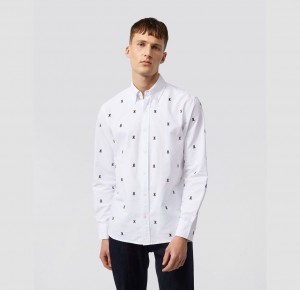 Camisas Psycho Bunny Canal Oxford Embroidered Bunny Long Sleeve Shirt Hombre Blancos | TQ4752683
