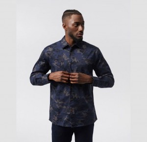 Camisas Psycho Bunny Hester Camo Twill Ls Overshirt Hombre Azul Marino | PV1952867