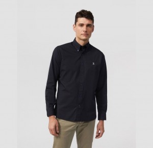 Camisas Psycho Bunny Poplin Long Sleeve Shirt Hombre Negros | DG7092451