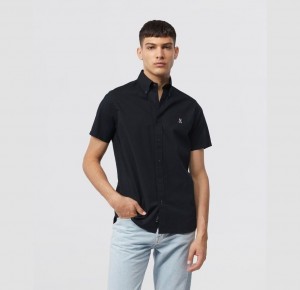 Camisas Psycho Bunny Poplin Short Sleeve Shirt Hombre Negros | VF7465821