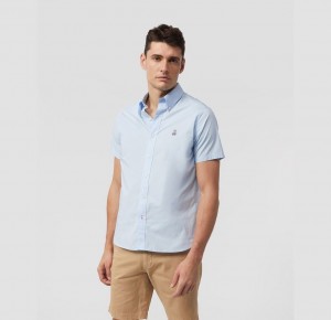 Camisas Psycho Bunny Poplin Short Sleeve Shirt Hombre Azules | RC5861409