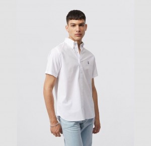 Camisas Psycho Bunny Poplin Short Sleeve Shirt Hombre Blancos | WJ6201397