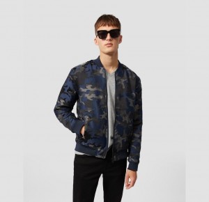 Chamarras Psycho Bunny Allen Camo Bomber Jacket Hombre Azul Marino | TE6238497