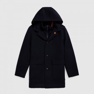 Chamarras Psycho Bunny Chester Wool Blend Coat With Removable Hood And Funnel Hombre Azul Marino | JE4027385