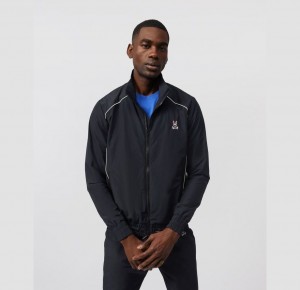 Chamarras Psycho Bunny Vesey Collar Track Jacket Hombre Negros | IO0784165