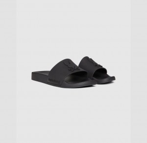 Chanclas Psycho Bunny Bunny Logo Hombre Negros | PL5634281