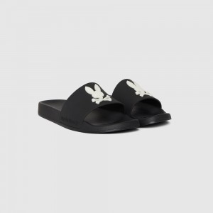 Chanclas Psycho Bunny Bunny Logo Slides Hombre Negros | LI8263071