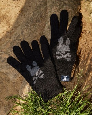 Guantes Psycho Bunny Wool Gloves With Tech Finger Hombre Negros | PN2791563