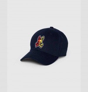 Hats And Caps Psycho Bunny Cooper Split Bunny Logo Baseball Cap Hombre Azul Marino | NE8190736